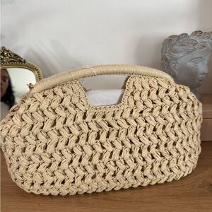 Woven Crochet Straw Tote Bag in Natural